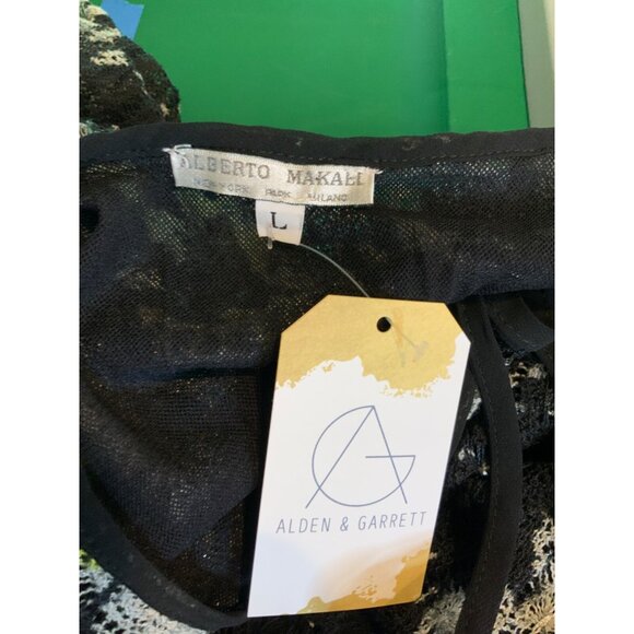 Alberto Makali Black, Blue & Yellow Knit Poncho Fringe Trim, NWT! Size Large - Picture 5 of 5